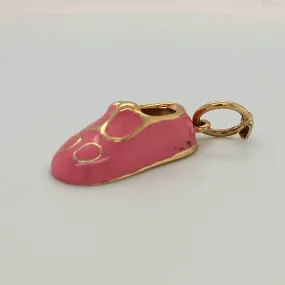 14K Yellow Gold and Pink Enamel Baby Shoe Charm