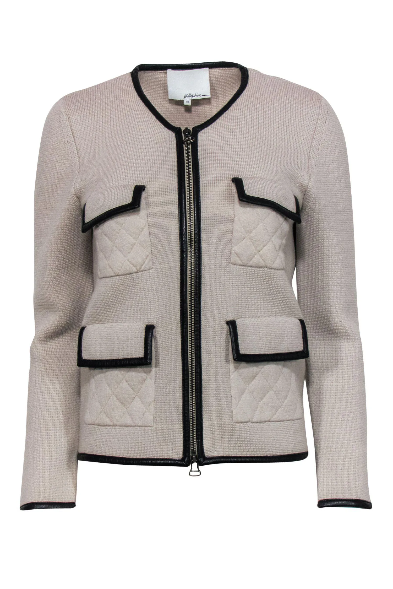 3.1 Phillip Lim - Beige Wool Zip-Up Jacket w/ Black Trim Sz M