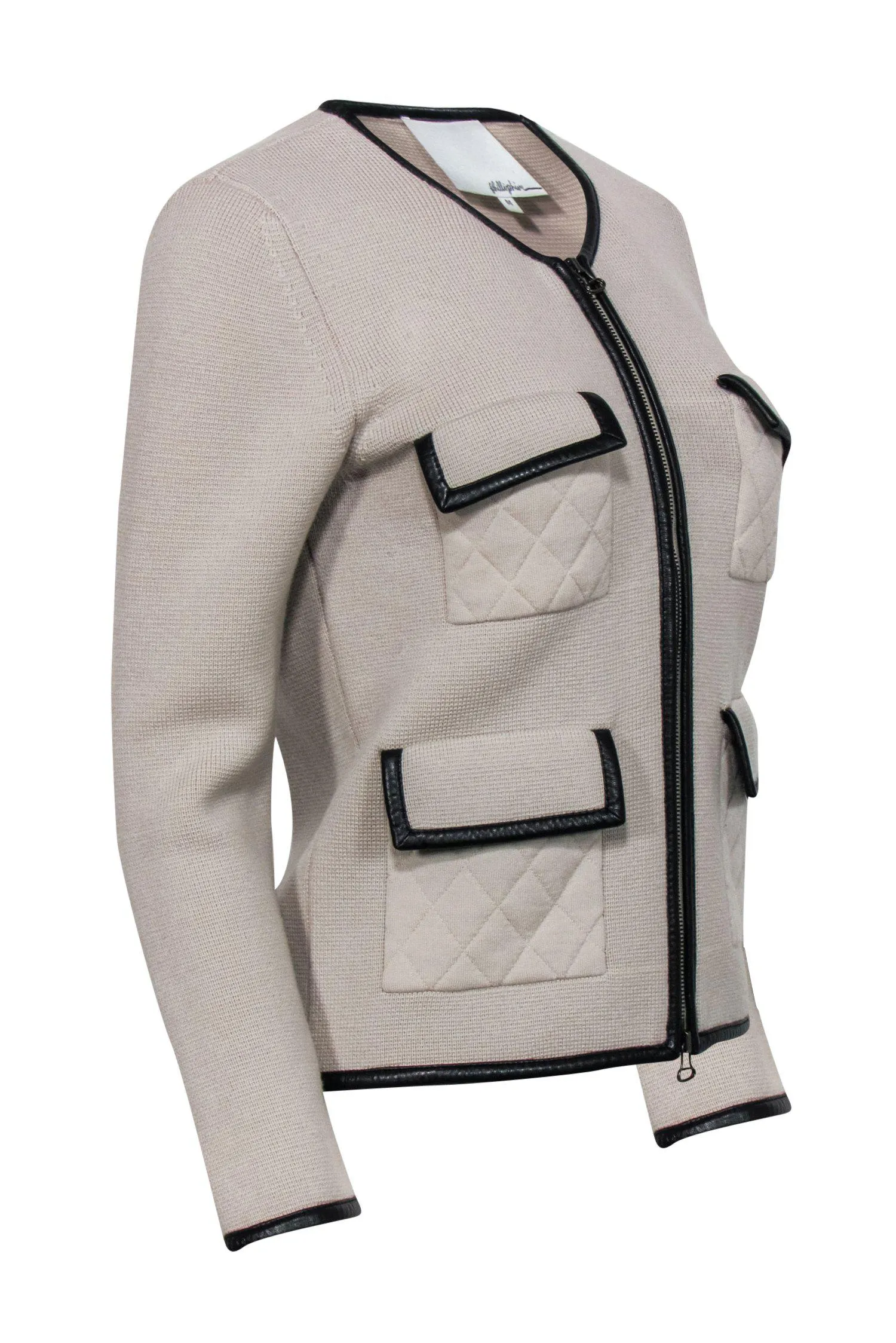 3.1 Phillip Lim - Beige Wool Zip-Up Jacket w/ Black Trim Sz M