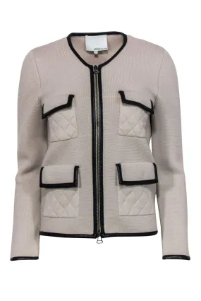 3.1 Phillip Lim - Beige Wool Zip-Up Jacket w/ Black Trim Sz M