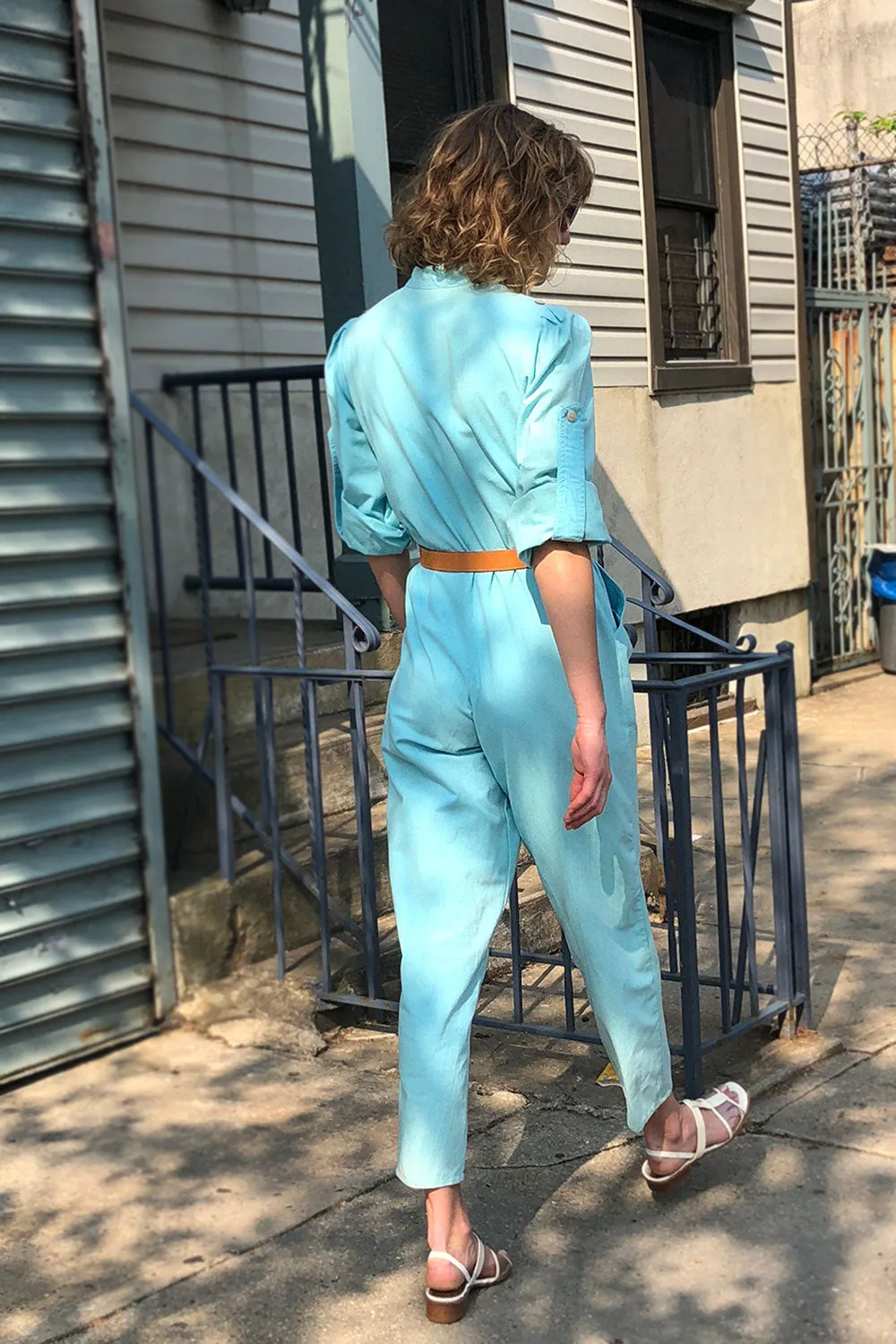 80s Sky Blue Jumpsuit S/M