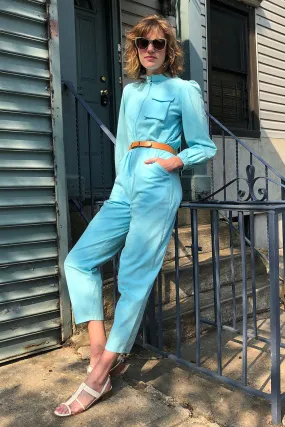 80s Sky Blue Jumpsuit S/M