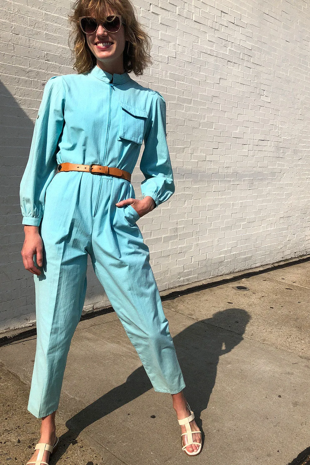 80s Sky Blue Jumpsuit S/M