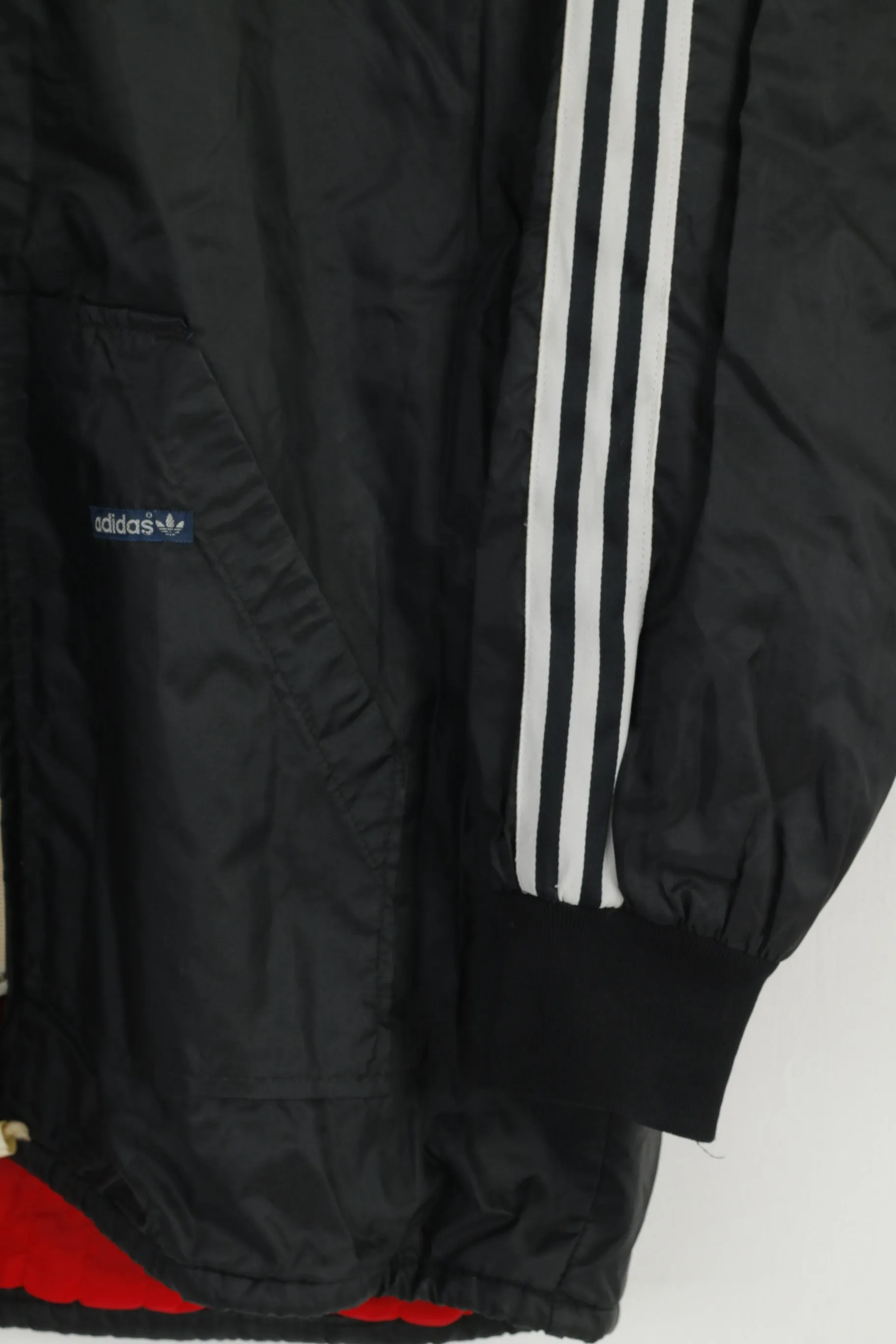 Adidas Men M Jacket Vintage 80s Black Nylon Full Zipper Hidden Hood Oldschool Top