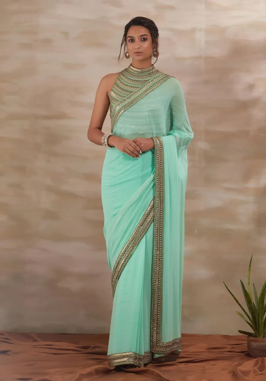 Aqua Metal Stud Saree