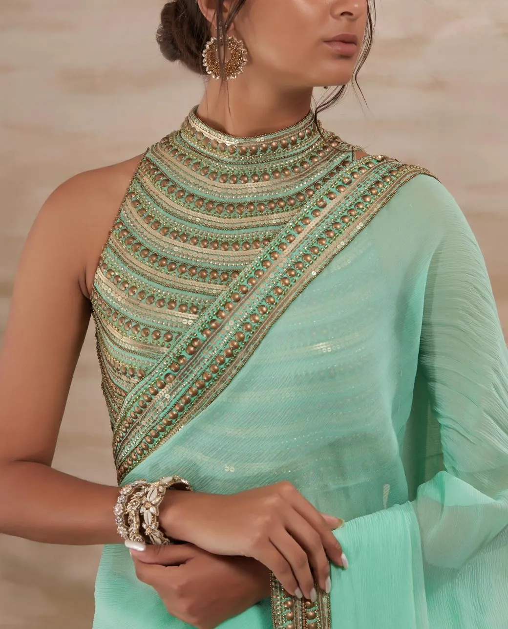 Aqua Metal Stud Saree