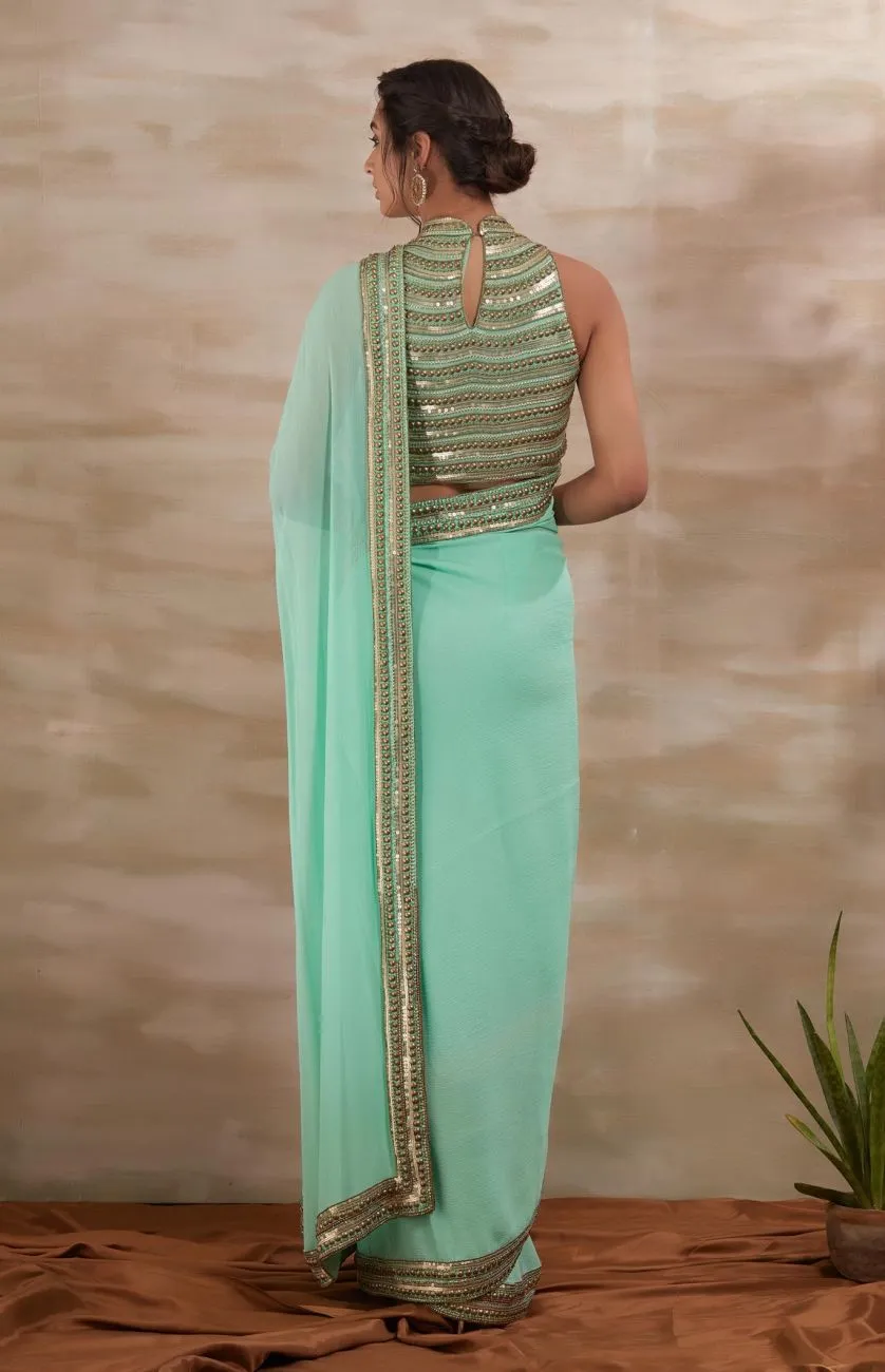 Aqua Metal Stud Saree