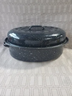 Black and White Speckled Oval Roaster Pan