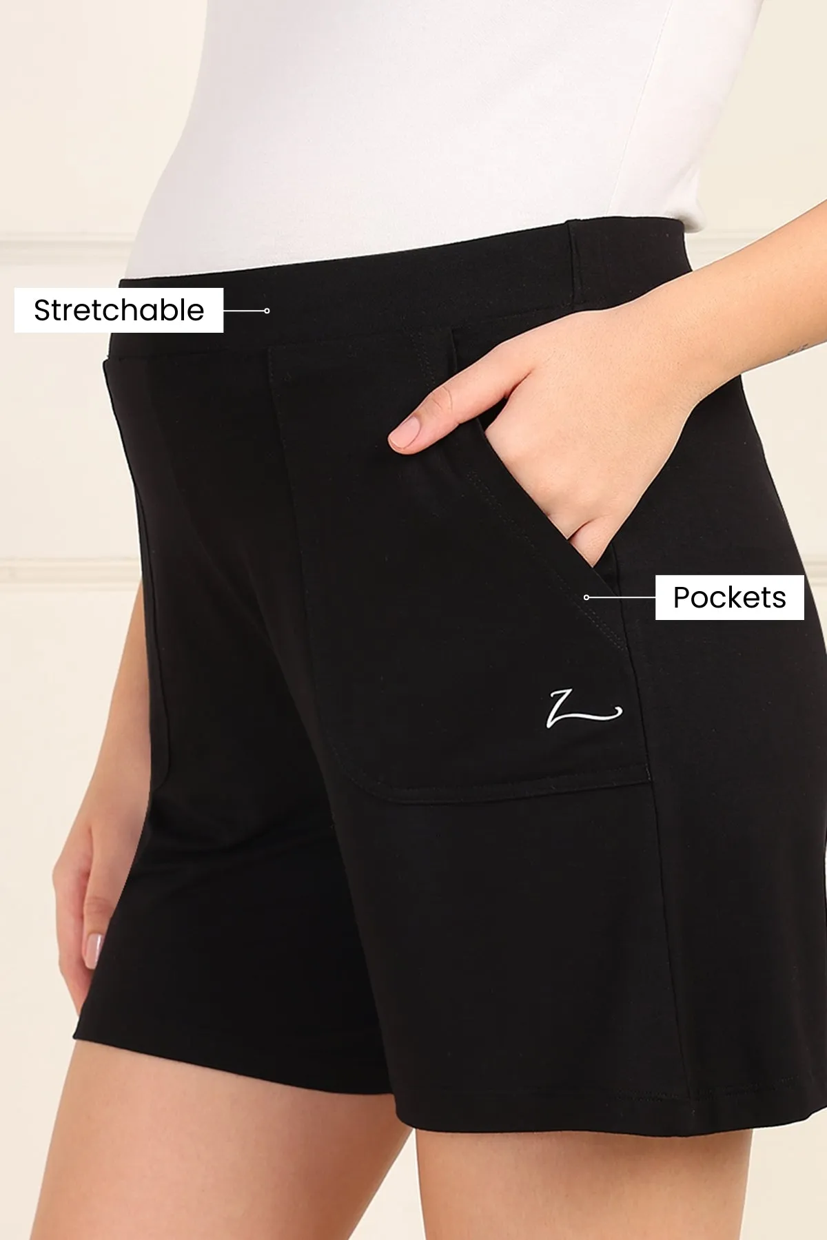 Black Mid-Rise Maternity Shorts (Pregnancy & Postpartum)