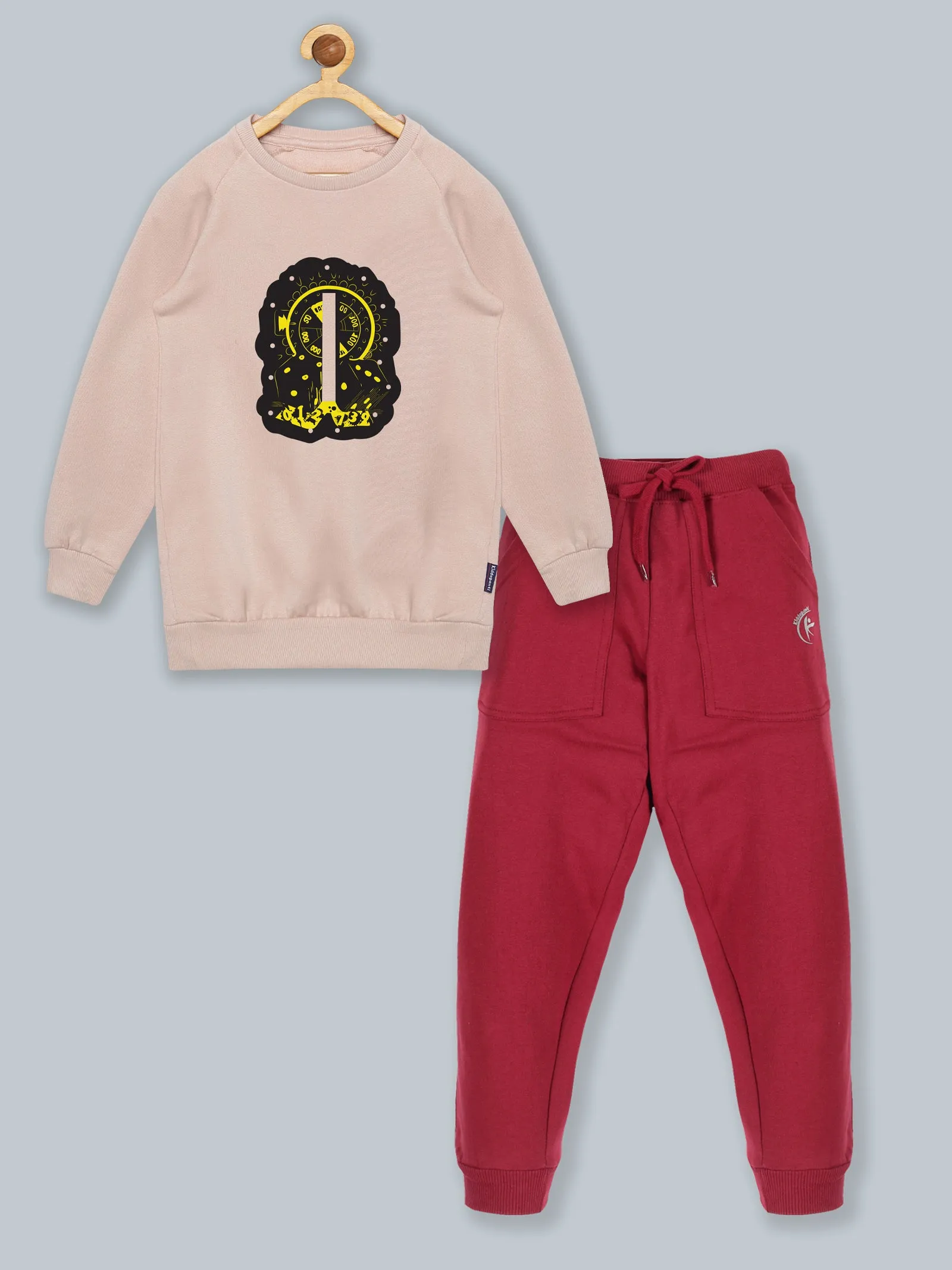 Boys Round Neck Sweatshirt & Solid Fleece Track Pant Set