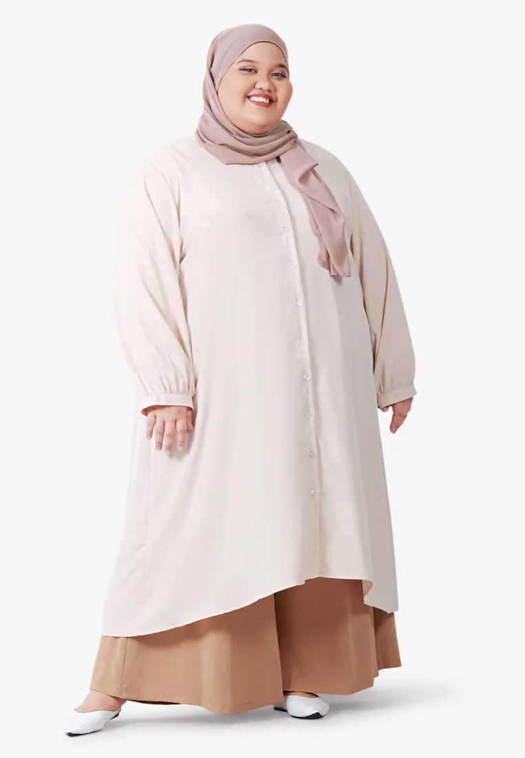 Breezie V-Neck Button Long Blouse - Beige