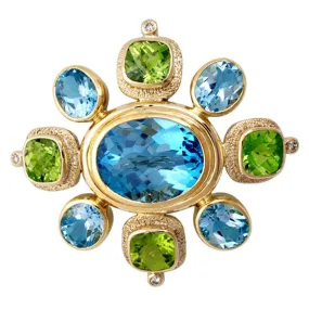 Brooch-Blue Topaz, Peridot and Diamond  (1446H)