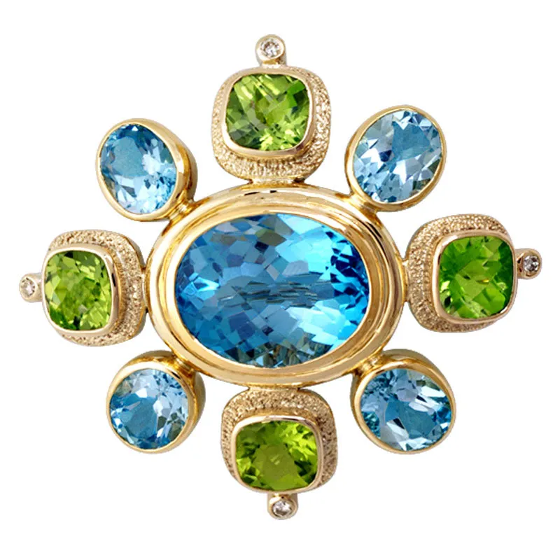 Brooch-Blue Topaz, Peridot and Diamond