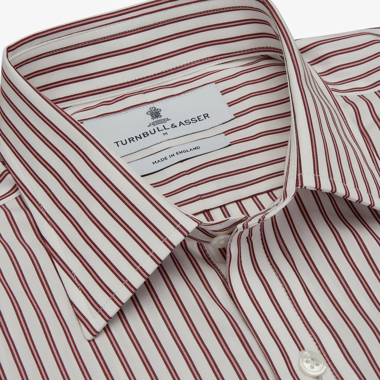 Burgundy Stripe Weekend Fit Shirt with Derby Collar and 1-Button Cuffs