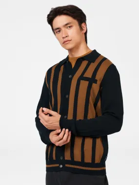 Button Down Black Mod Knit Polo