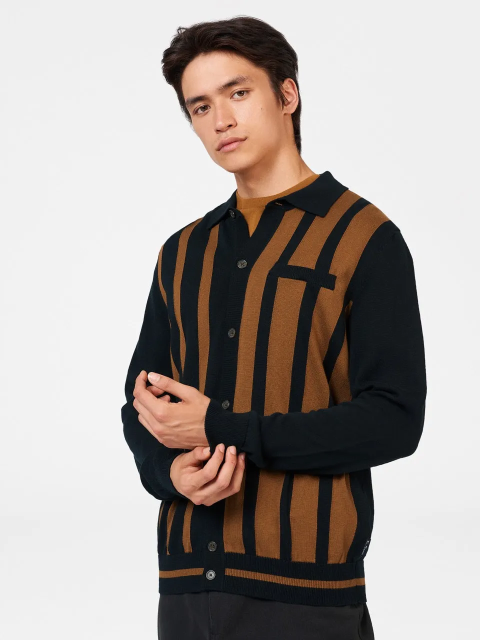 Button Down Black Mod Knit Polo