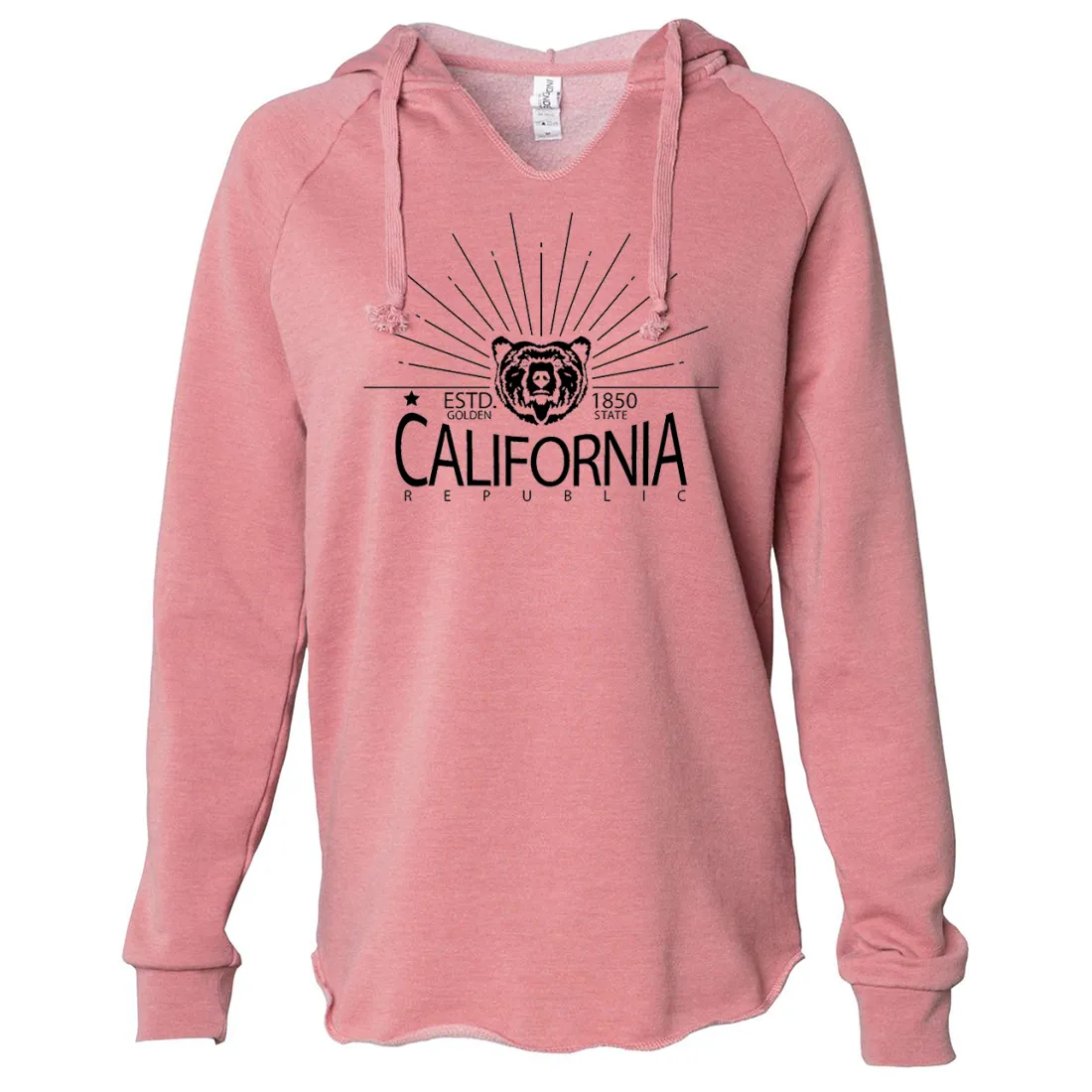 California Golden State Black Print Women's Soft Hooded Pullover