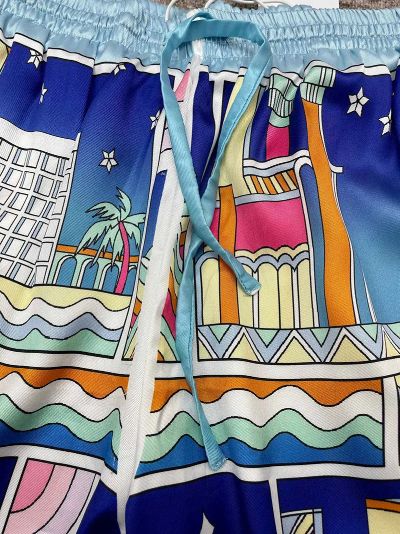 CASABLANCA Silk Shorts With Drawstrings 'Collage'