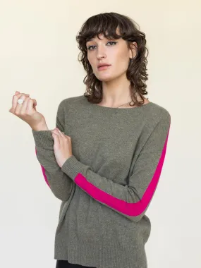 Cashmere Sweater with Striped Sleeve