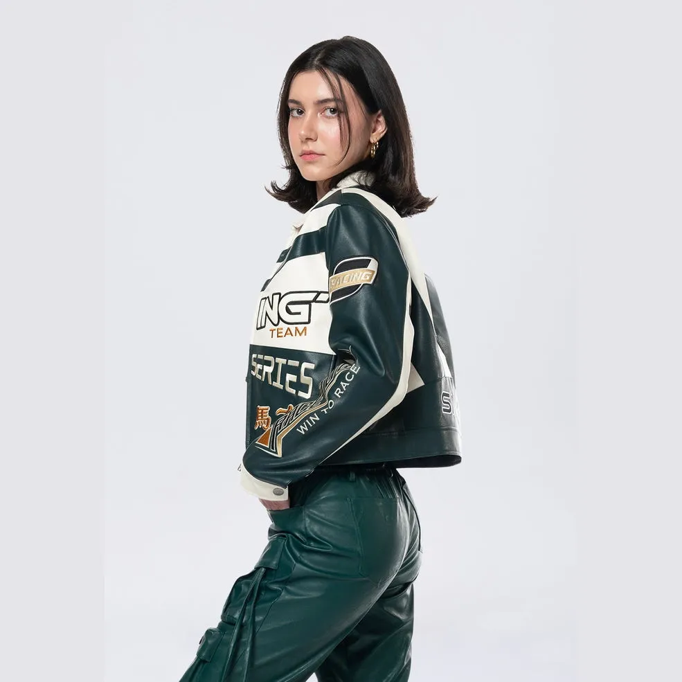 Racing Jacket with Collar - Sleek Oxidized Green