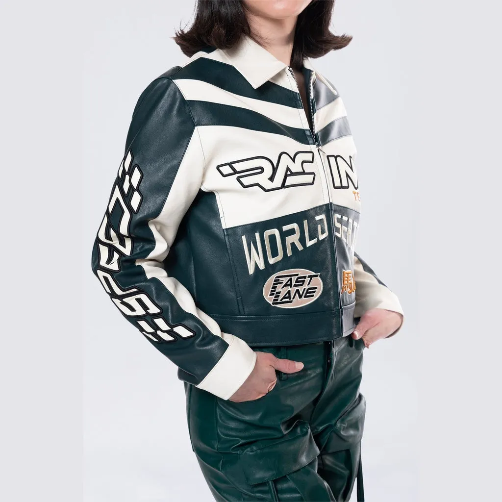 Racing Jacket with Collar - Sleek Oxidized Green