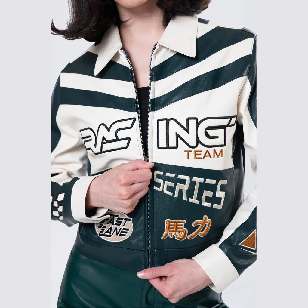 Racing Jacket with Collar - Sleek Oxidized Green