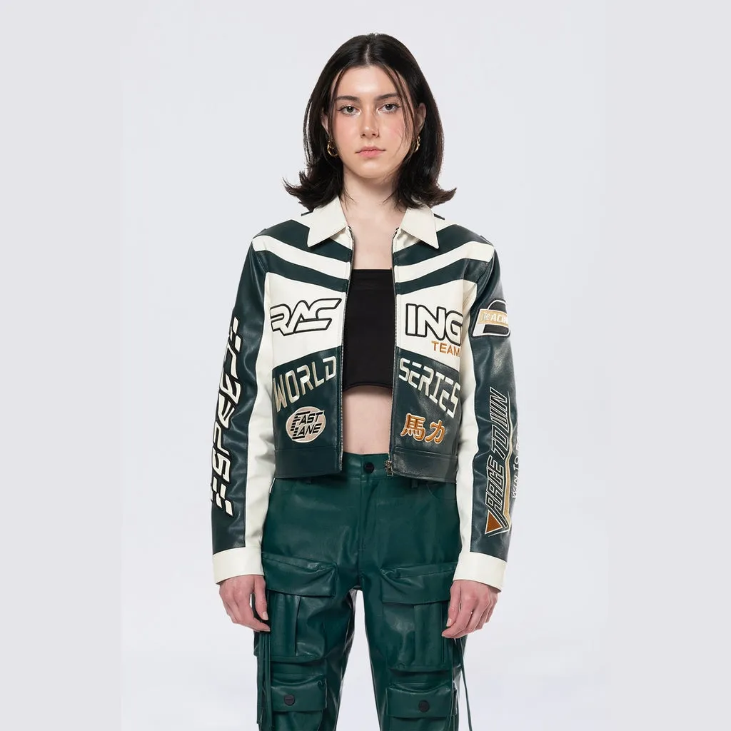 Racing Jacket with Collar - Sleek Oxidized Green