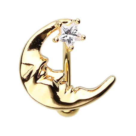 Crescent Moon Night Reverse Belly Ring in Gold