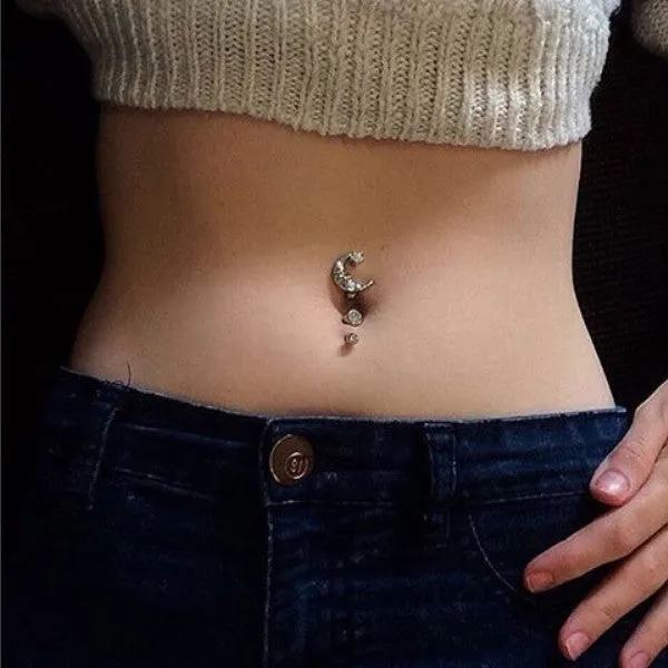 Crescent Moon Night Reverse Belly Ring in Gold