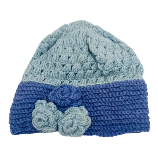 Crocheted Flower Design Wool Hat