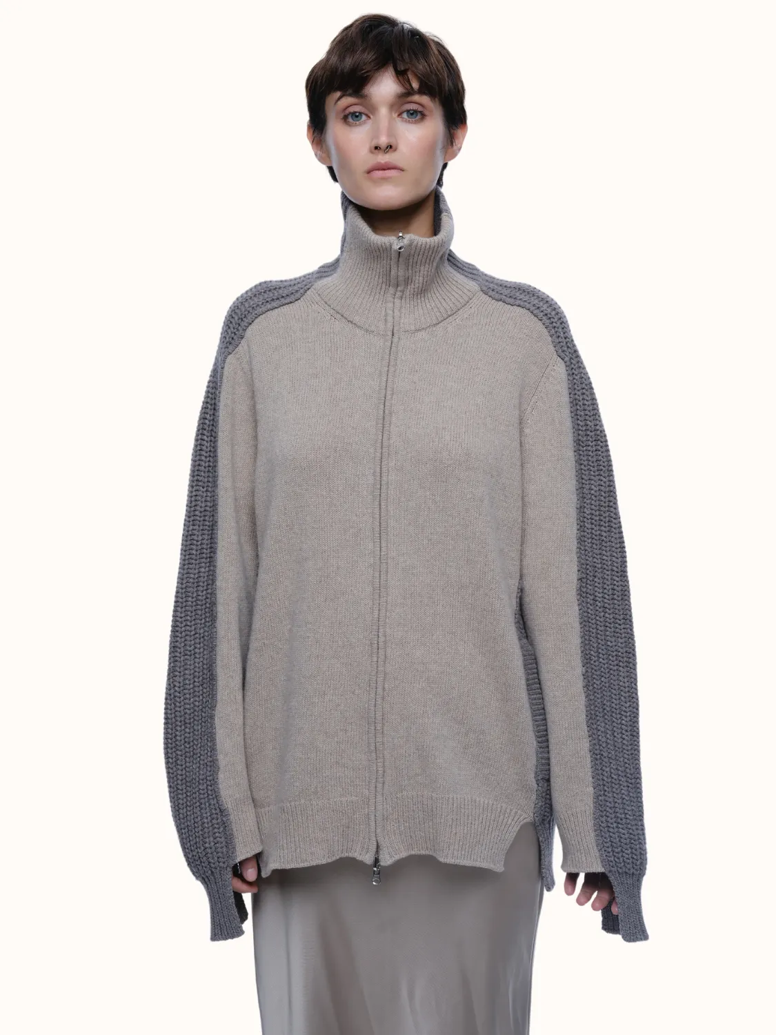 Dakota Zip Front Cardigan in Recycled Cashmere & Recycled Wool