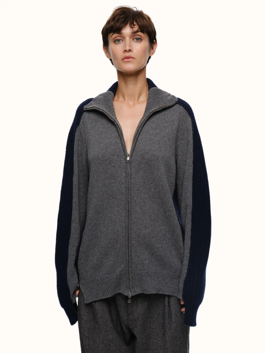 Dakota Zip Front Cardigan in Recycled Cashmere & Recycled Wool