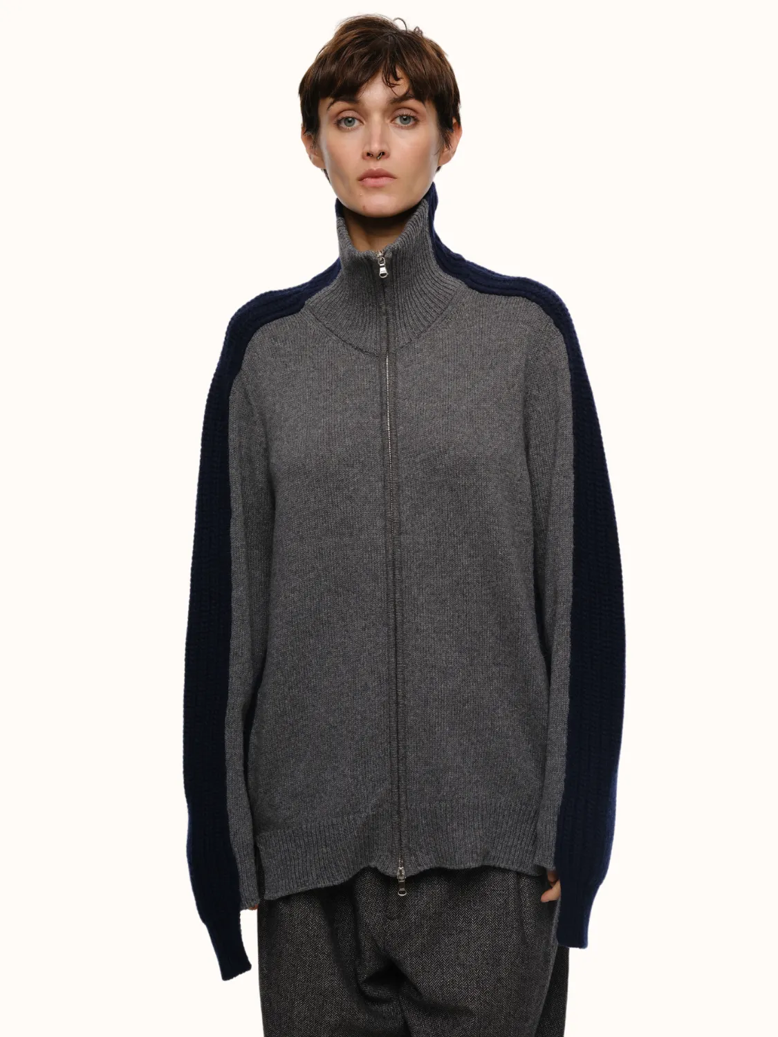 Dakota Zip Front Cardigan in Recycled Cashmere & Recycled Wool