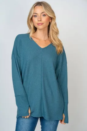 Dusty Teal Long Sleeve Solid Knit Top