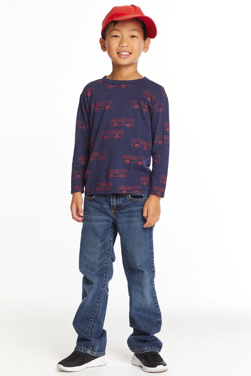 Fire Trucks Boys Long Sleeve Crew Neck Tee