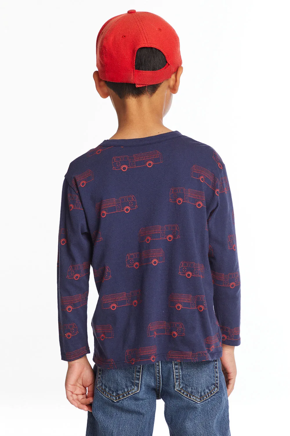 Fire Trucks Boys Long Sleeve Crew Neck Tee