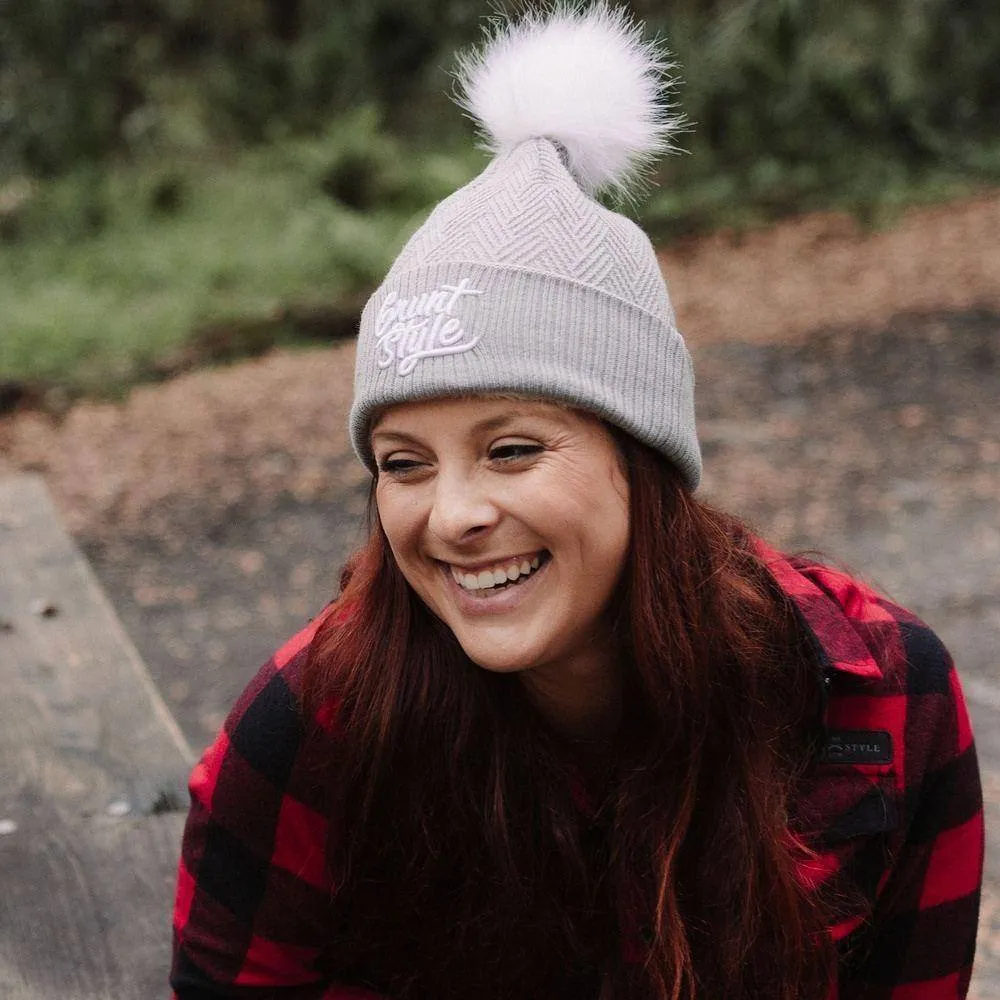 Fleece Lined Pom-Pom Beanie - Light Grey