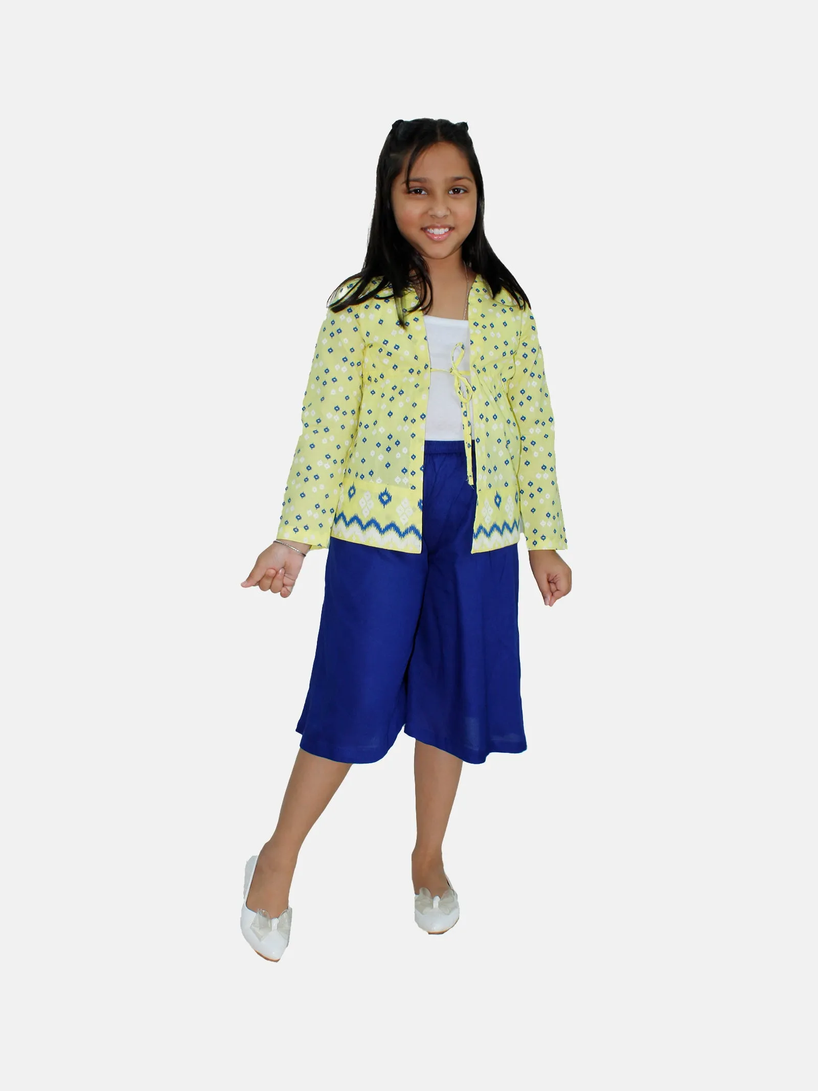 Girls Ethnic Tie up Shrug & Flared Culotte Set