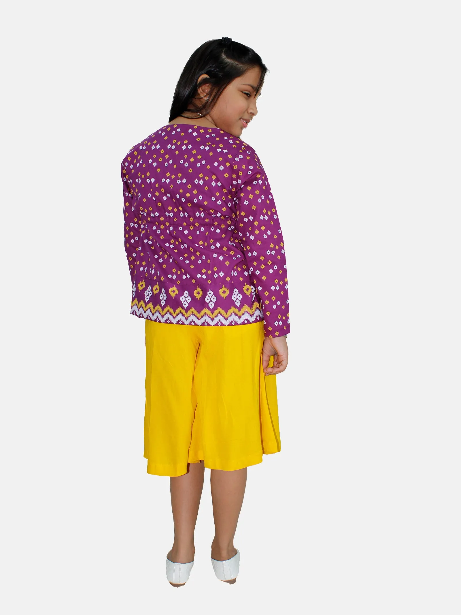 Girls Ethnic Tie up Shrug & Flared Culotte Set