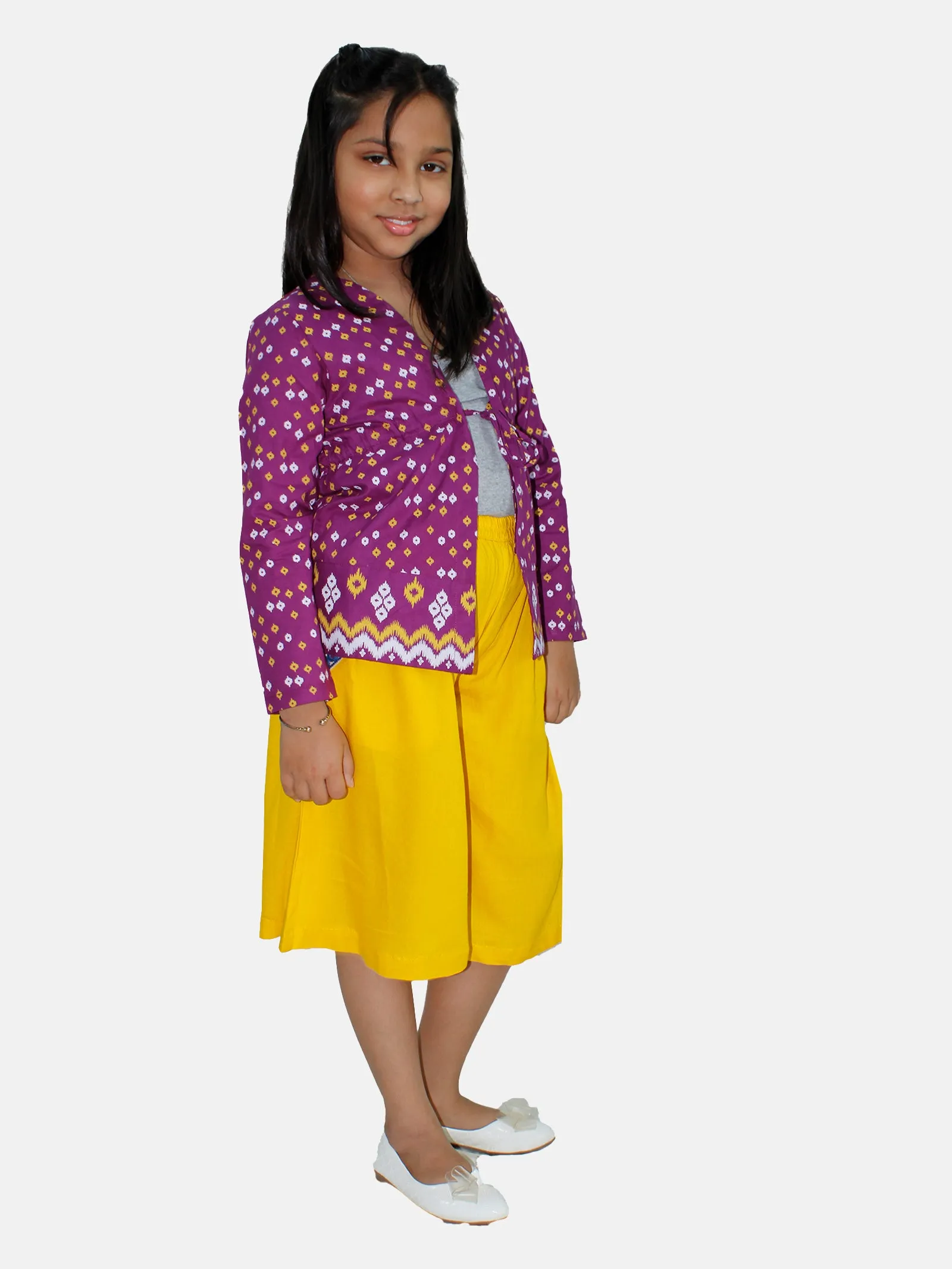 Girls Ethnic Tie up Shrug & Flared Culotte Set