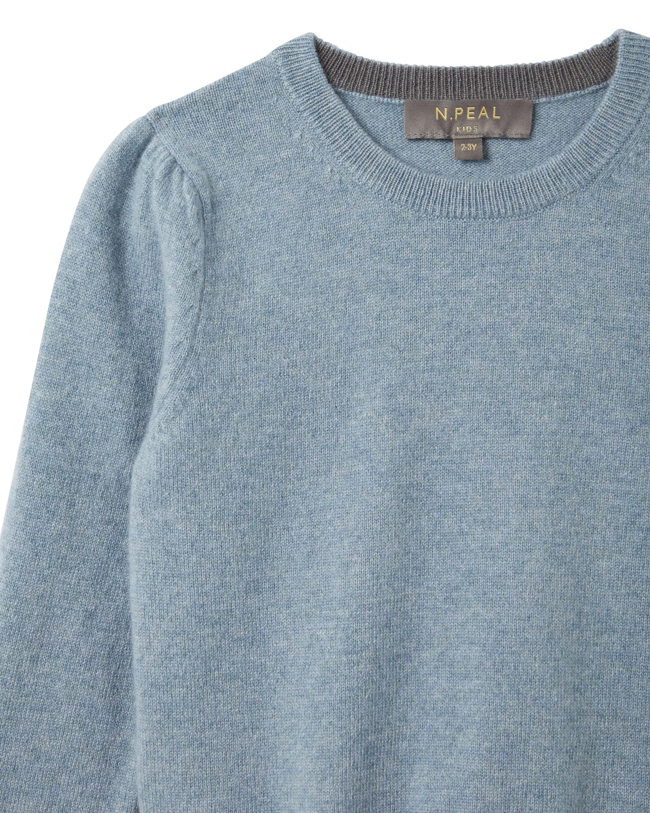 Girls Round Neck Cashmere Sweater Heather Blue