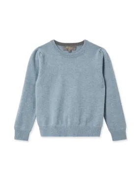 Girls Round Neck Cashmere Sweater Heather Blue