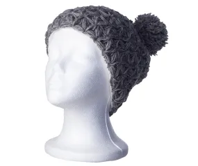 Grey Wool Hat for Her, Fleeced lined Hat with Pom Pom, Cozy Winter Hat