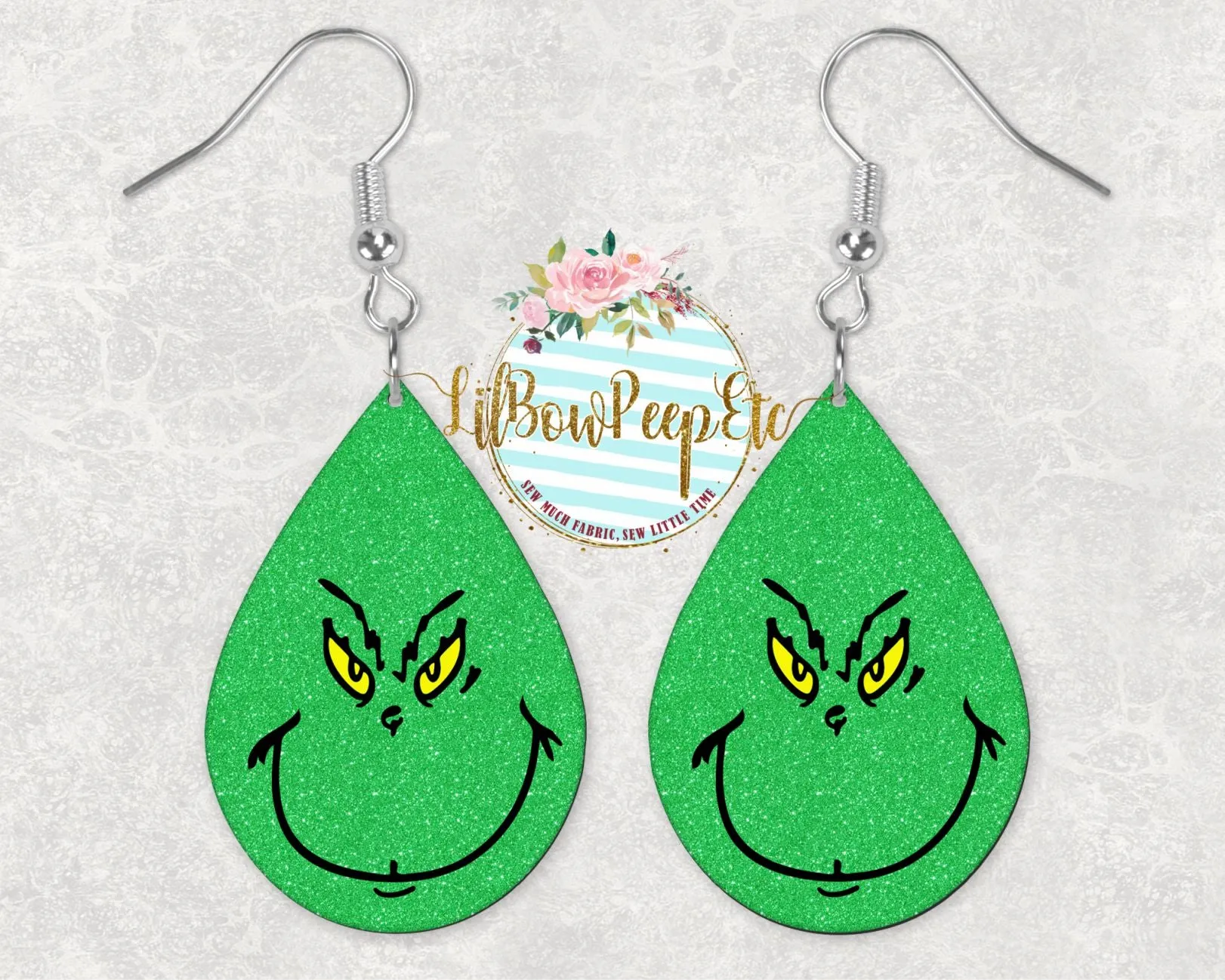 Hardboard Earrings Glitter Grinch Face