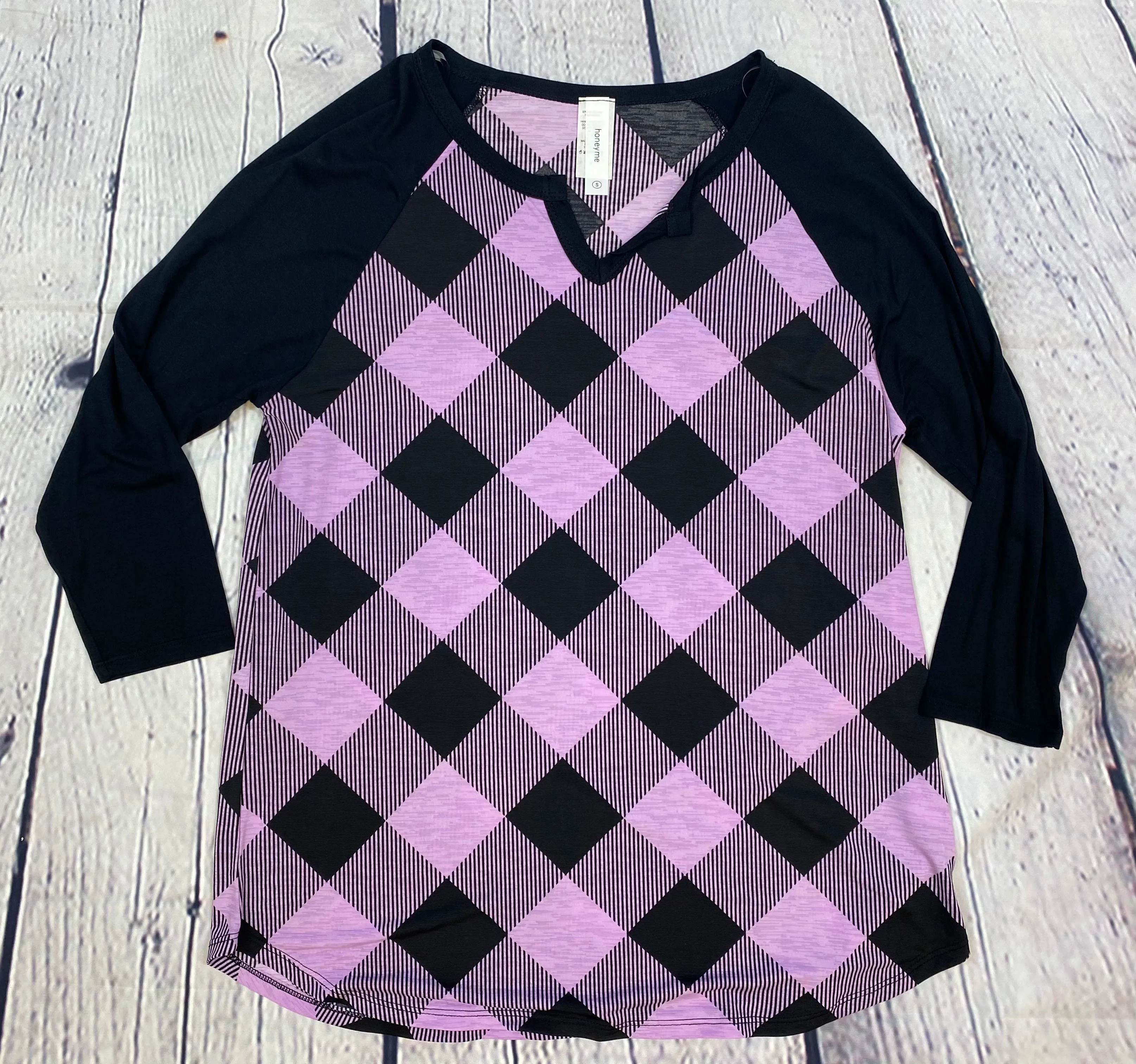 Honeyme Purple and Black Argyle Long Sleeve