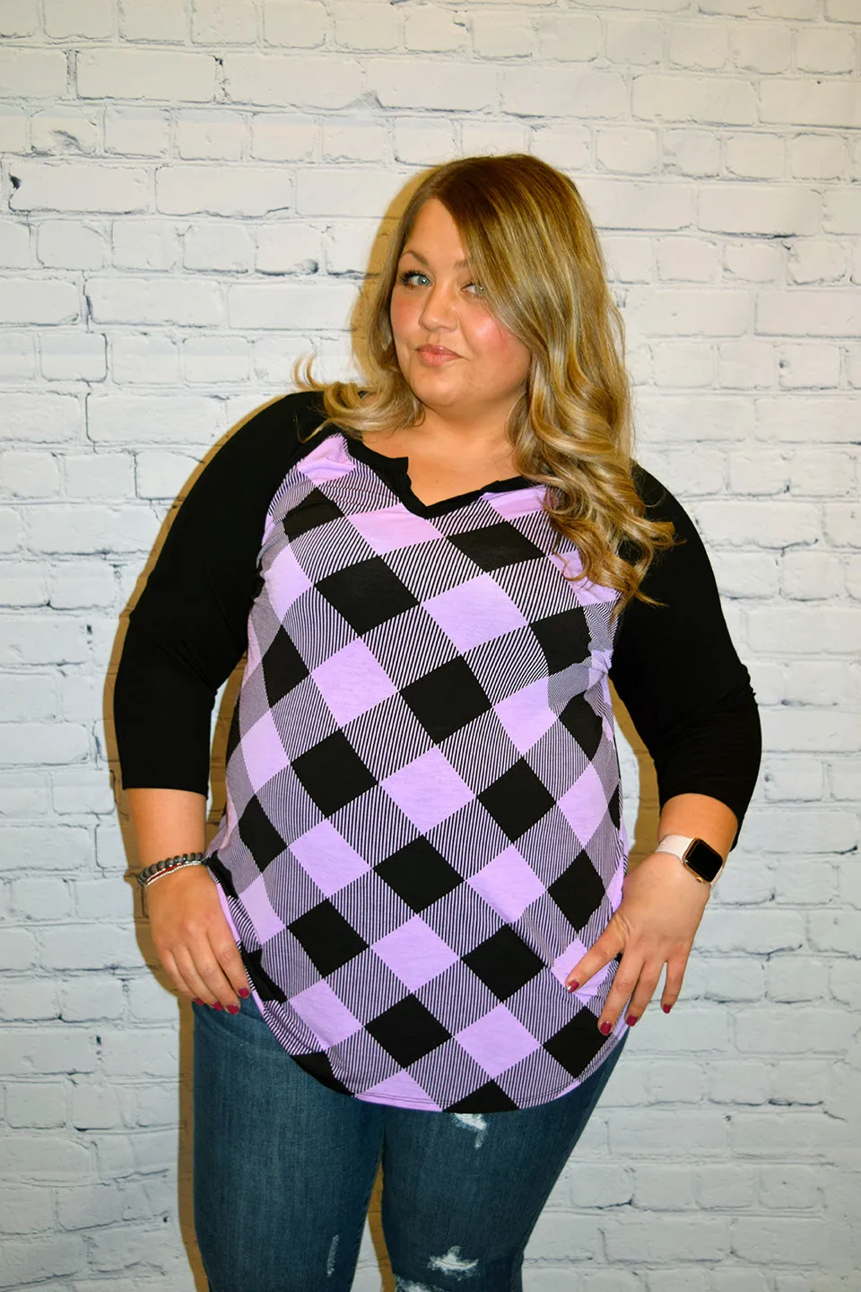 Honeyme Purple and Black Argyle Long Sleeve