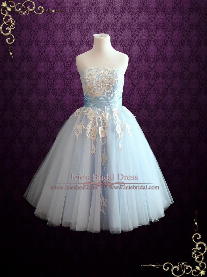 Ice Blue Retro Tea Length Ballerina Style Formal Dress KELSEY