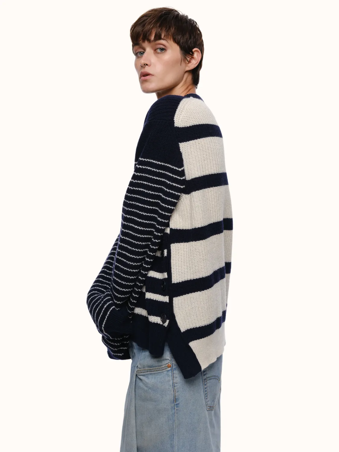 Jess Striped Crewneck in Recycled Cashmere & Recycled Wool