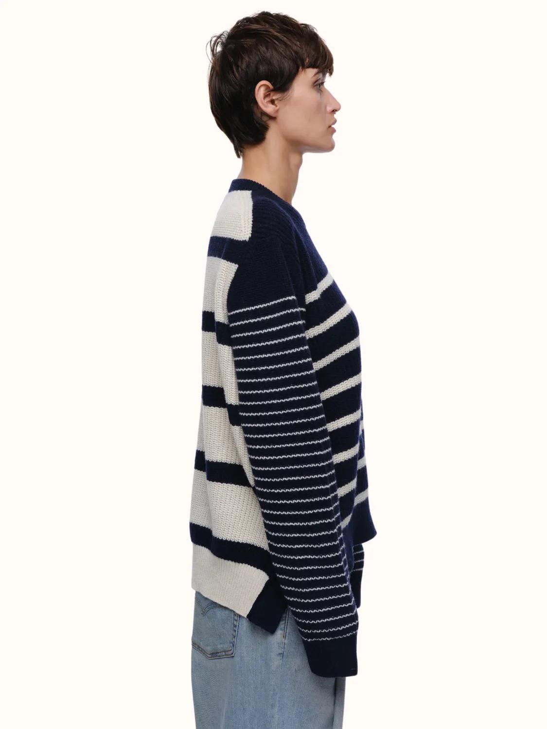 Jess Striped Crewneck in Recycled Cashmere & Recycled Wool