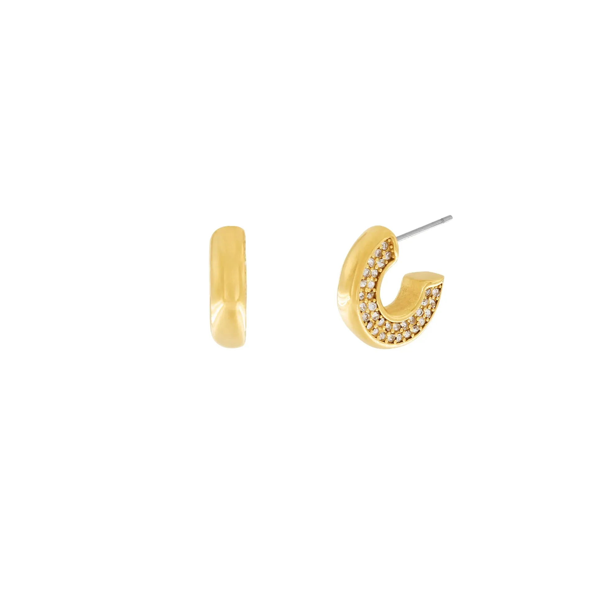 Joy Waterproof Clear CZ One Side Hoop Earring 18K Gold Plating